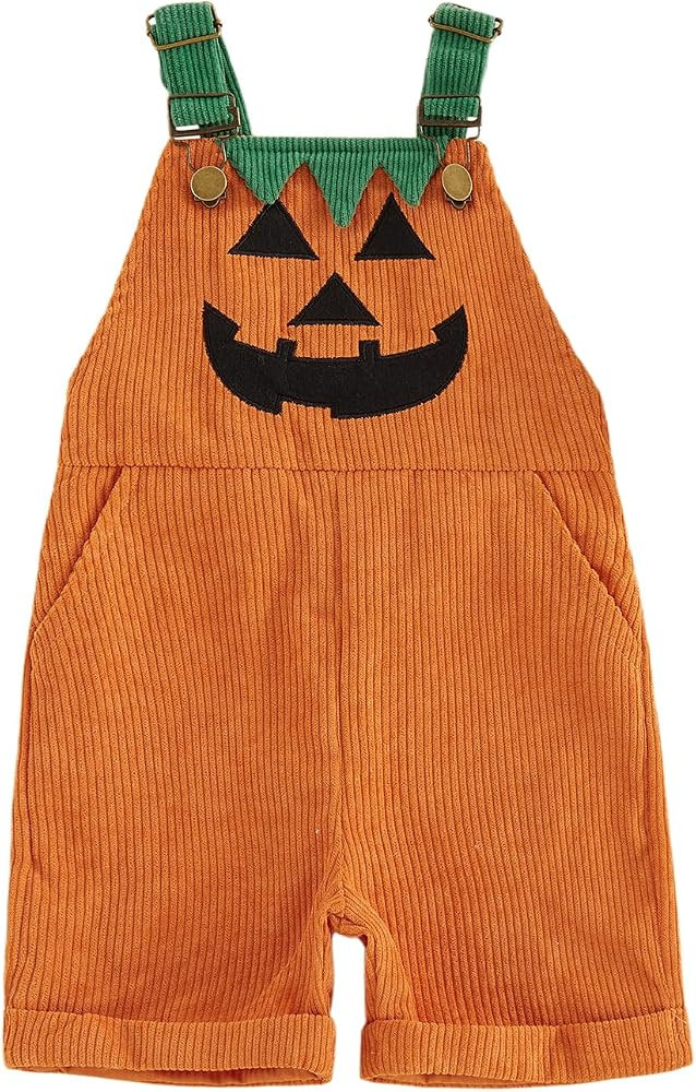 Toddler Baby Boy Outfit Halloween Ribbed Overalls Sleeveless Jumpsuit | Amazon (US)