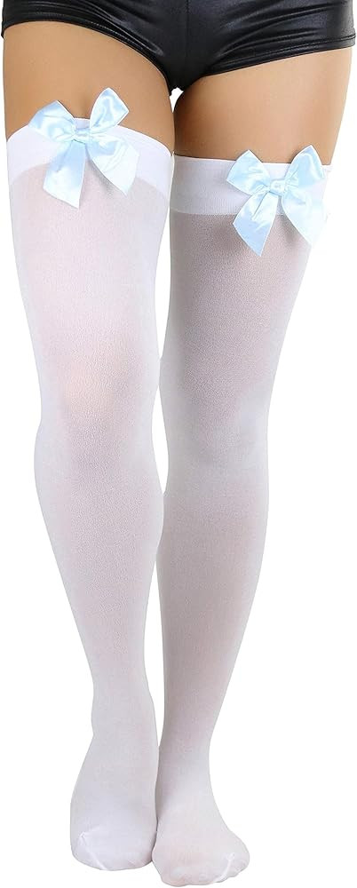 ToBeInStyle Women's Opaque Satin Bow Accent Thigh Highs | Amazon (US)