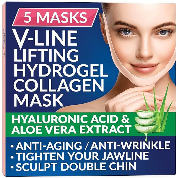 5 Piece Double Chin Tightener - V Line Shaping Face Masks - Toning Hydrogel Collagen Mask with Hy... | Amazon (US)