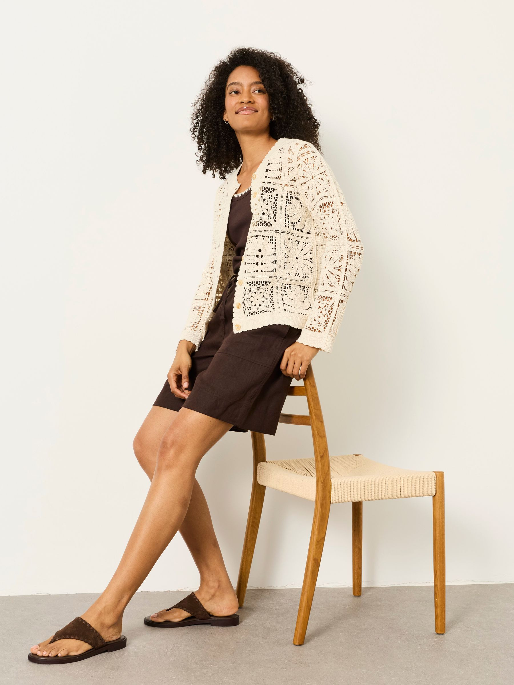 Daisy Natural Crochet Cardigan | Fat Face