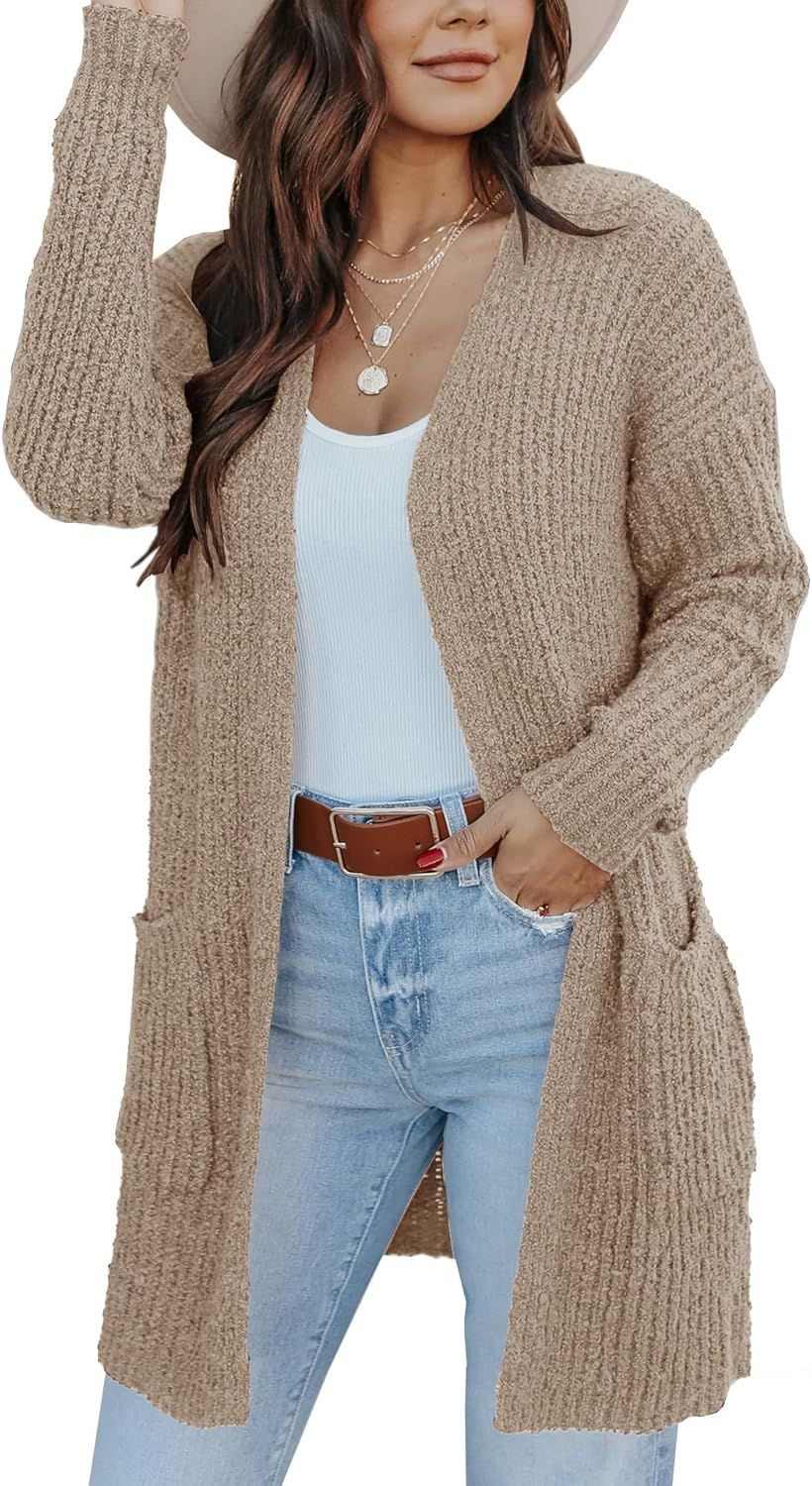 Amarmia Women's Long Sleeve Cardigan Open Front Knit Sweaters Solid Soft Casual Loose Outerwear C... | Amazon (US)