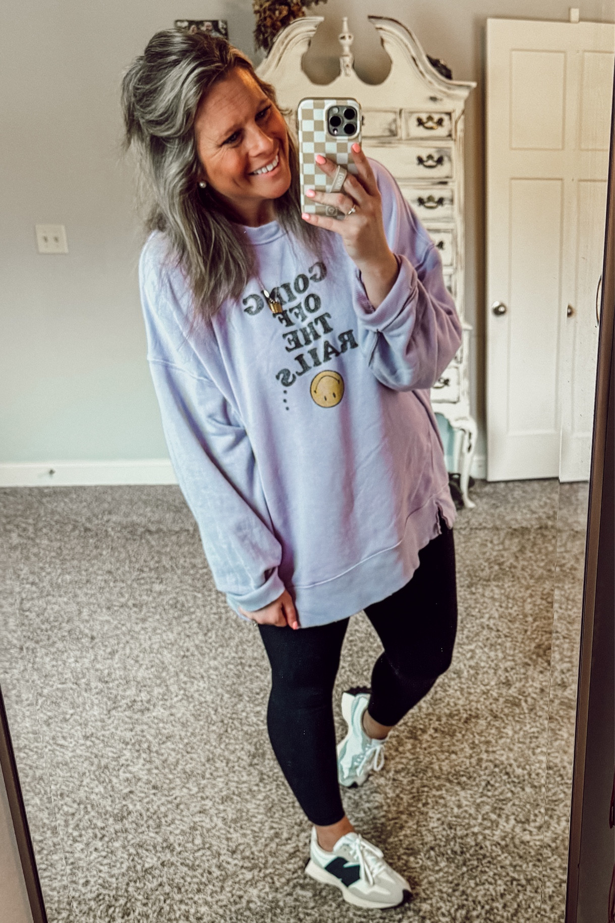 One of my favorite comfy outfits!
Large in sweatshirt — runs oversized
Medium in leggings
Shoes: TTS but size up if you have a wider foot. 

#LTKstyletip #LTKfindsunder50 #LTKshoecrush