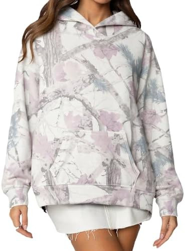 Camo Hoodie Womens Maple Leaf Fleece Hooded Sweatshirt Oversized Camouflage Hoodies For Women Tre... | Amazon (US)