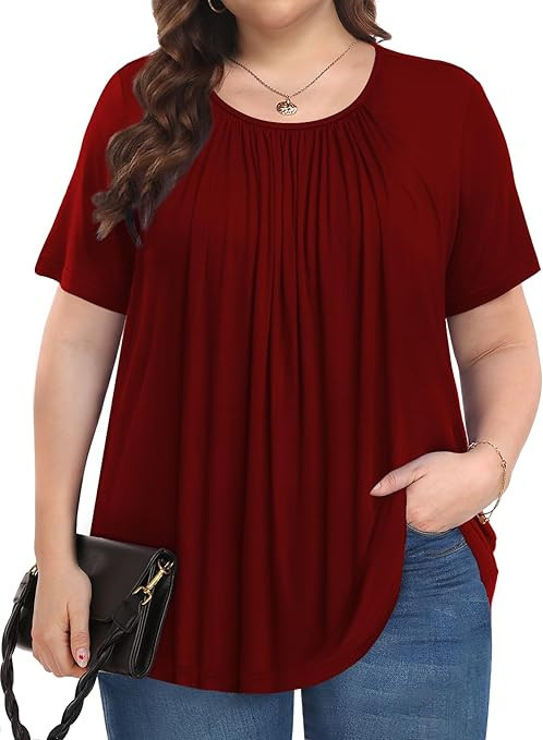Womens Plus Size Tops Summer Shirts Tunic Short Sleeve Crew Neck Loose Fit Blouse 1X-5X | Amazon (US)
