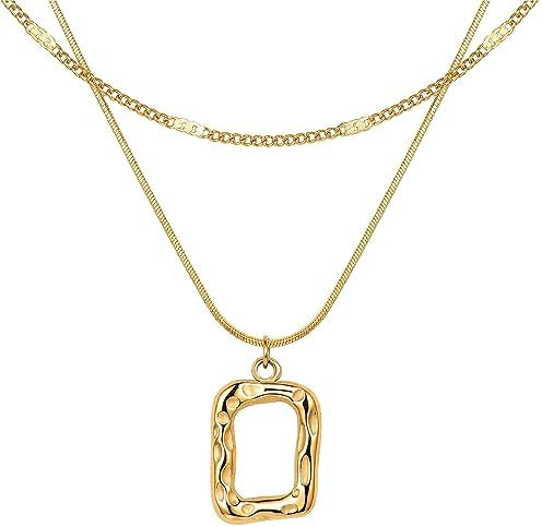Evabelle Gold Layered Necklace for Women Trendy Jewelry 14K Real Gold Plated Chunky Chain Stackab... | Amazon (US)