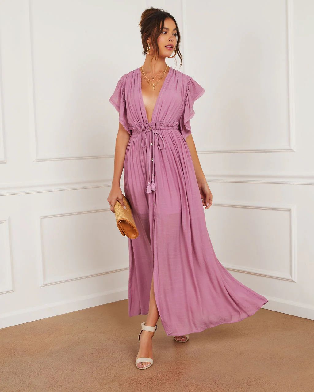 Zora Button Front Cinched Waist Maxi Dress | VICI Collection