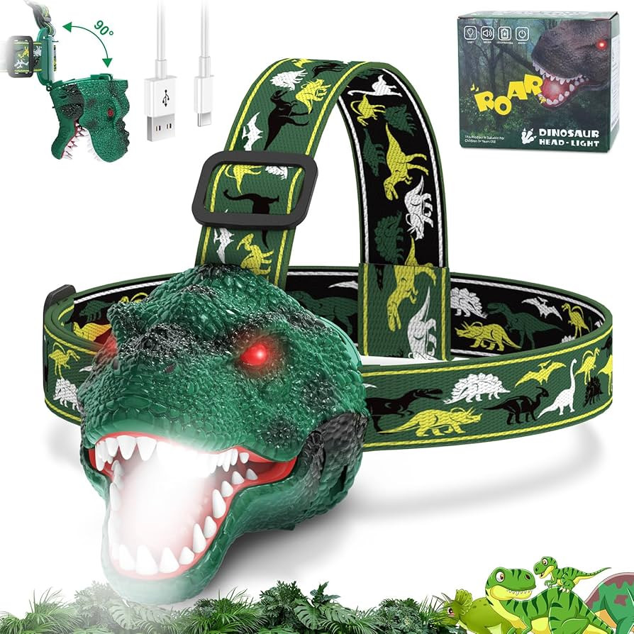 Dinosaur Headlamp for Kids Flashlight Rechargeable Led Headlights Roar & Silent Mode, T-Rex Dinos... | Amazon (US)