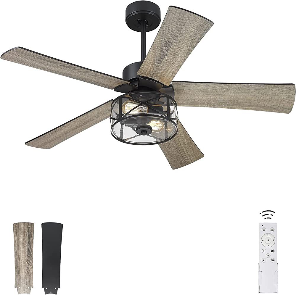 YOUKAIN Farmhouse Ceiling Fans, 48 Inch Industrial Ceiling Fan with Light and Remote Control, Cle... | Amazon (US)
