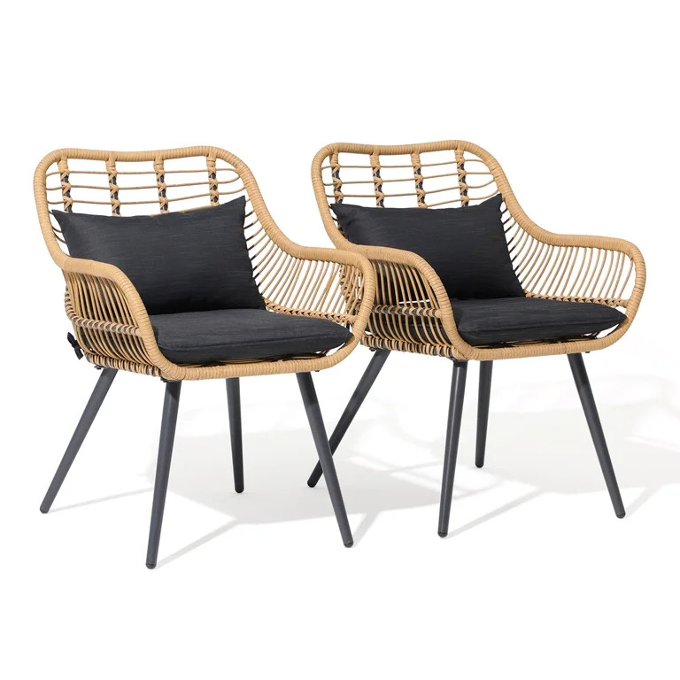 JOIVI All-Weather Outdoor Wicker Dining Chairs Set of 2, Patio Rattan Chairs with Cushions & Armr... | Walmart (US)