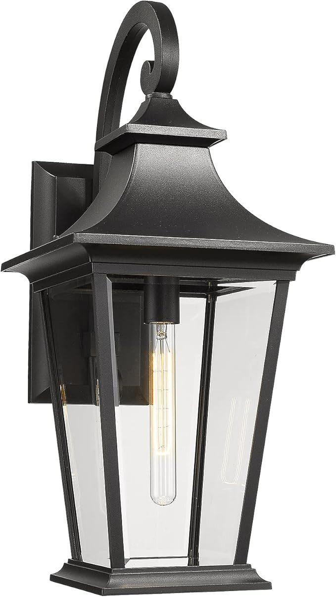 Emliviar Large Outdoor Wall Light, 25" Modern Front Porch Light for House, Clear Glass in Black F... | Amazon (US)