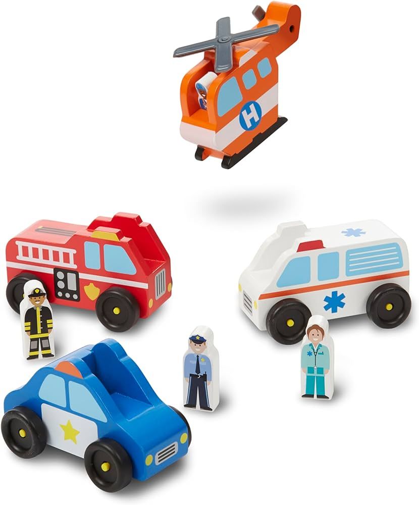 Melissa & Doug Emergency Vehicle Wooden Play Set With 4 Vehicles, 4 Play Figures | Amazon (US)