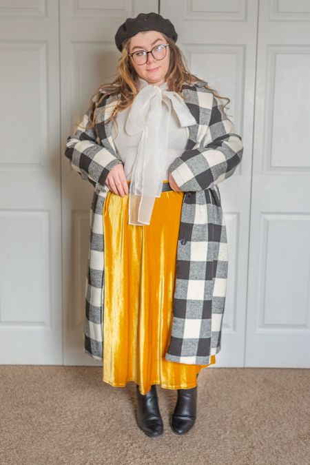 Plus size cold weather outfit with gingham coat

#LTKcurves #LTKSeasonal