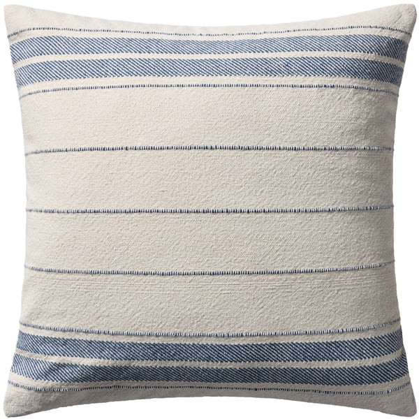 Selena Pillow PMH-0076 Natural/Blue Cotton Striped | Rugs Direct