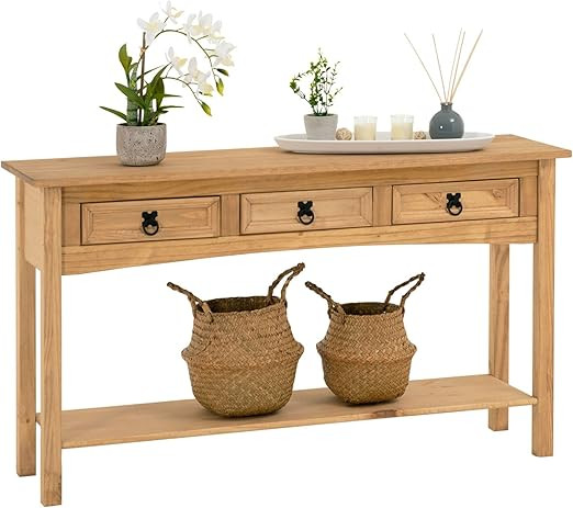 Salsa Console Table Mexican Style Wood with 3 Drawers, Solid Pine Stained / Waxed Finish | Amazon (US)