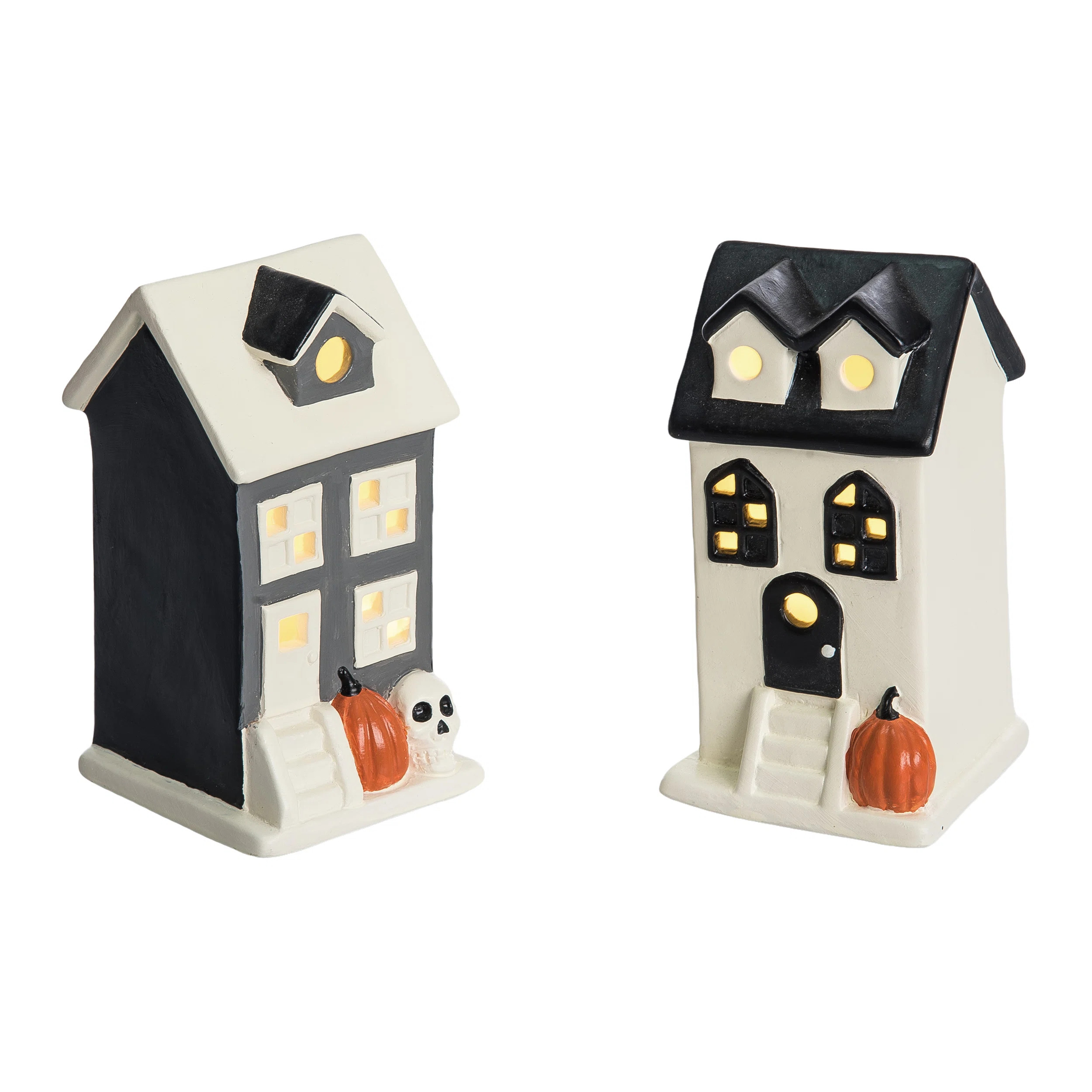 Large Stoneware Light Up Halloween House Set of 2 - Decorative Sculptures for Tabletop - Multicolor Battery Operated Prelit Indoor Decorations - Perfe | Wayfair North America