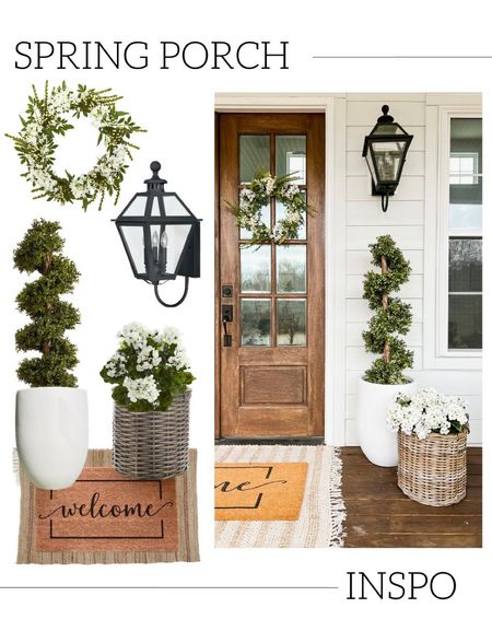 Spring front porch and front door inspiration and decor wreath fern planter basket lantern outdoor wall sconce lighting light fixture double layered jute scatter rug and welcome door mat target Amazon nearly natural finds sale  Home decor deals

#LTKSeasonal #LTKhome #LTKFind