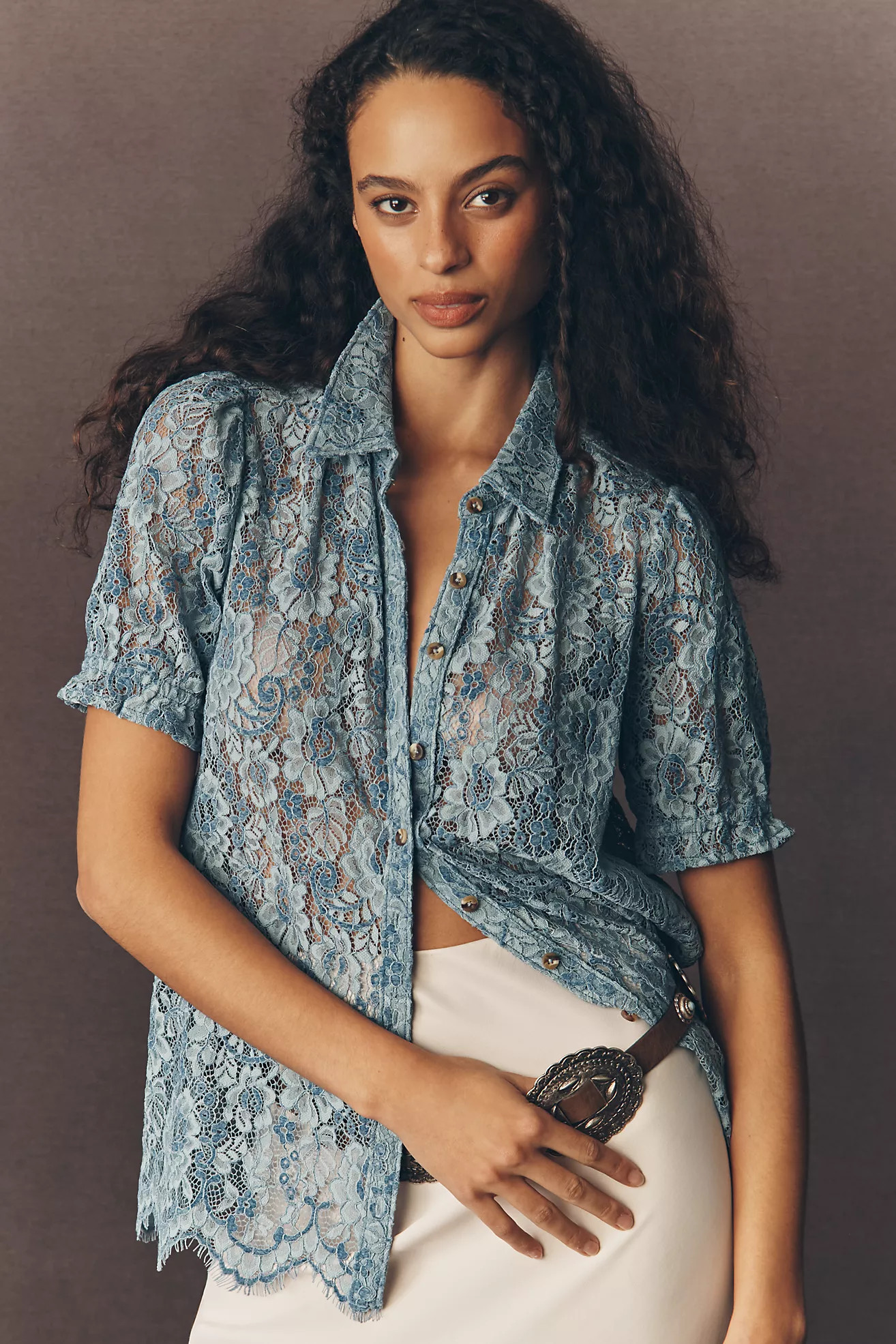 The Aly Lace Puff-Sleeve Blouse by Pilcro | Anthropologie (US)