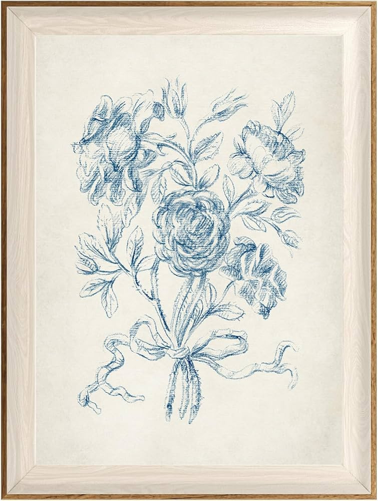 ASTRDECOR Framed Vintage Wall Art for Bathroom, Botanical Blue Wall Art for Home Decor Aesthetic,... | Amazon (US)