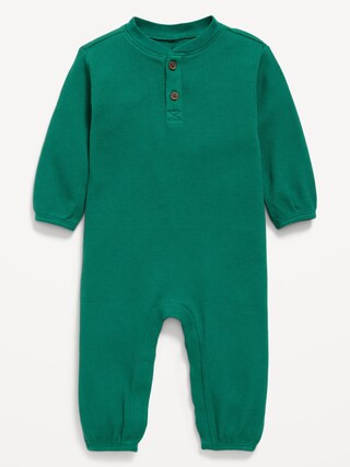 Long-Sleeve Waffle-Knit Henley One-Piece for Baby | Old Navy (CA)