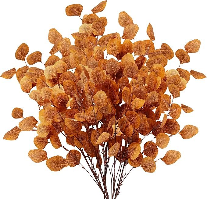 Sggvecsy 6 Pcs Fall Eucalyptus Leaves Artificial Eucalyptus Stems Long Silver Dollar Leaves Autum... | Amazon (US)