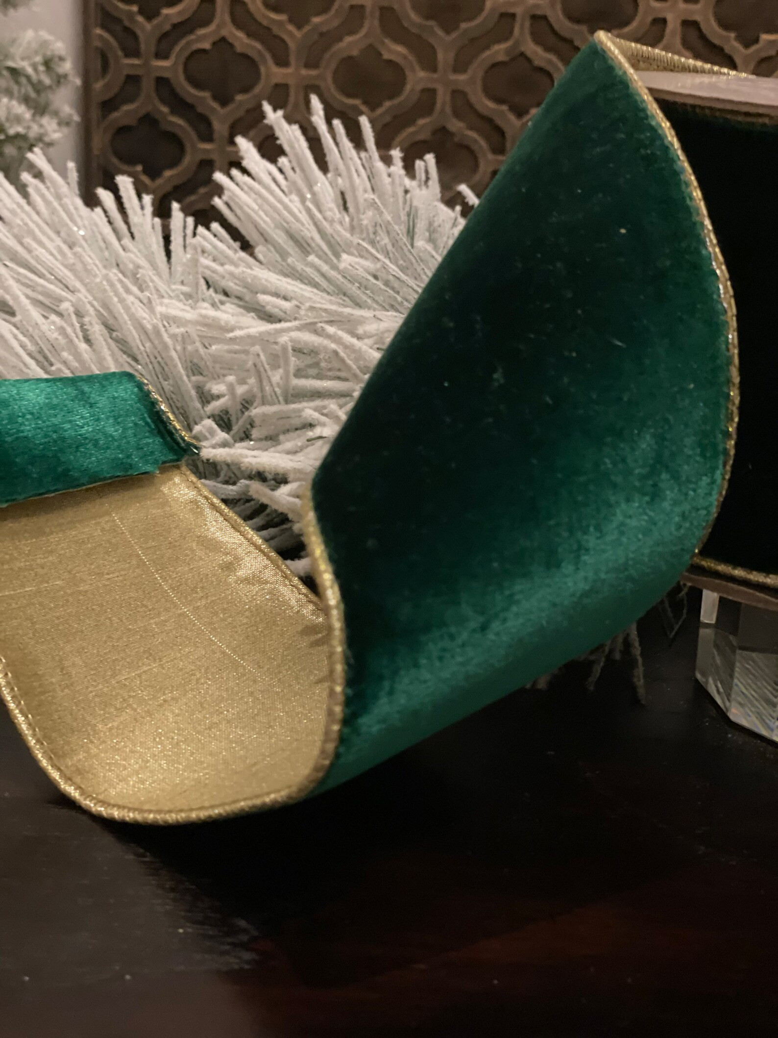 4 X 10 Yds. Designer Lush Velvet Emerald Ribbon With Light - Etsy | Etsy (US)