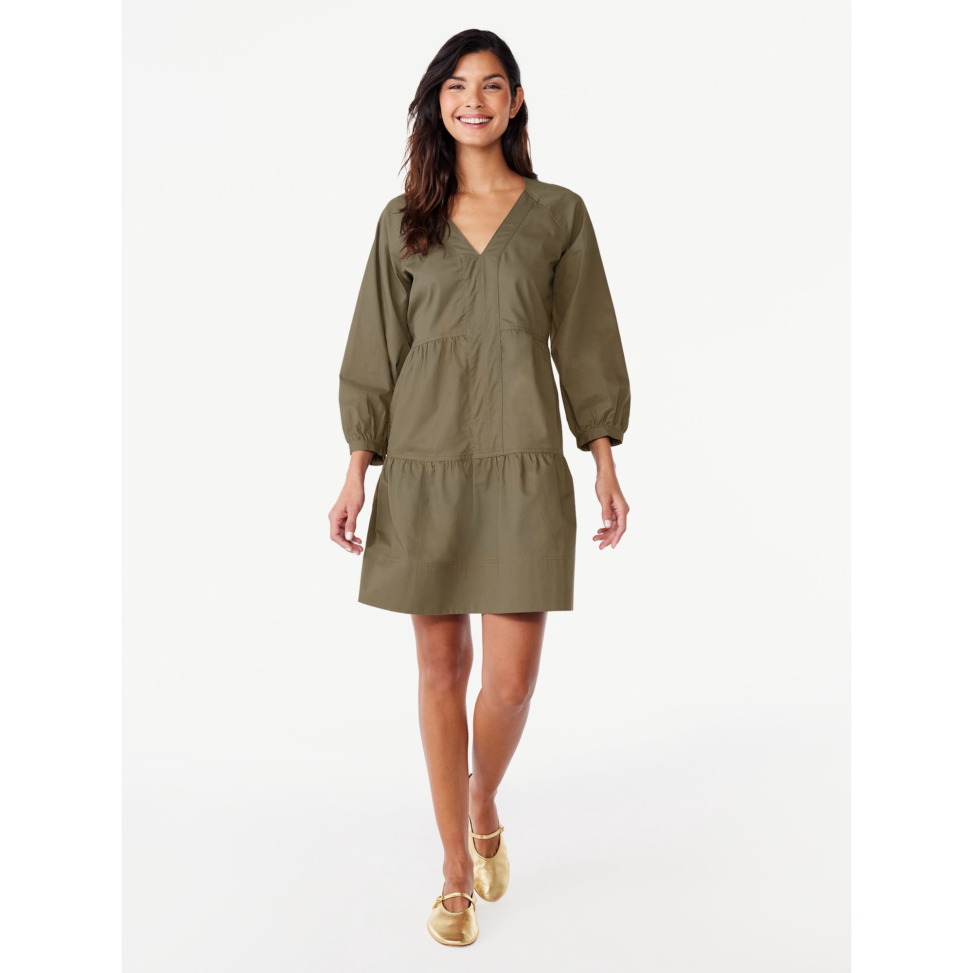 Free Assembly Women's Tiered Mini Dress with Long Sleeves, Sizes XS-XXL | Walmart (US)