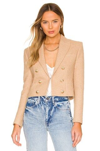 L'AGENCE Inez Cropped Blazer in Almond from Revolve.com | Revolve Clothing (Global)