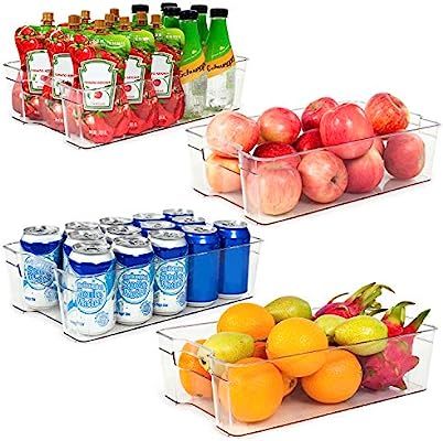 Refrigerator Organizer Bins, Vtopmart 4 Pack Large Clear Plastic Food Storage Bin with Handle for... | Amazon (US)