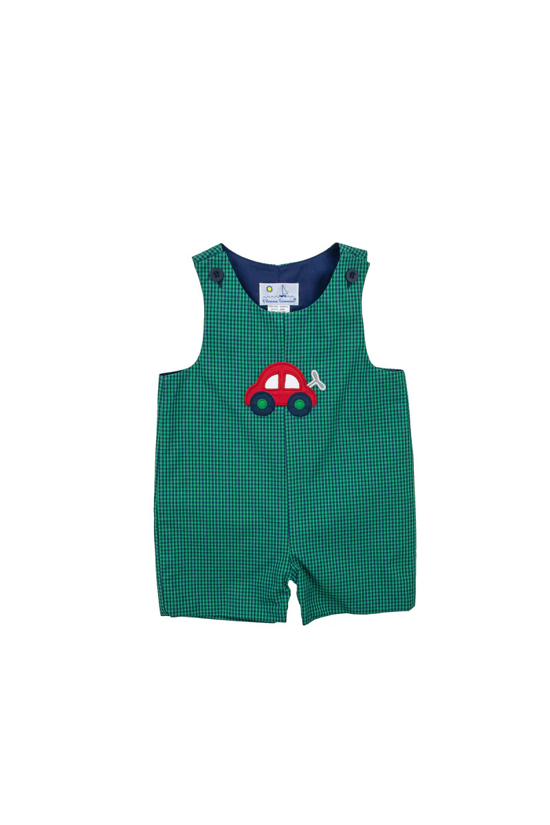 Navy and Jade Check Shortall with Toy Car | Florence Eiseman