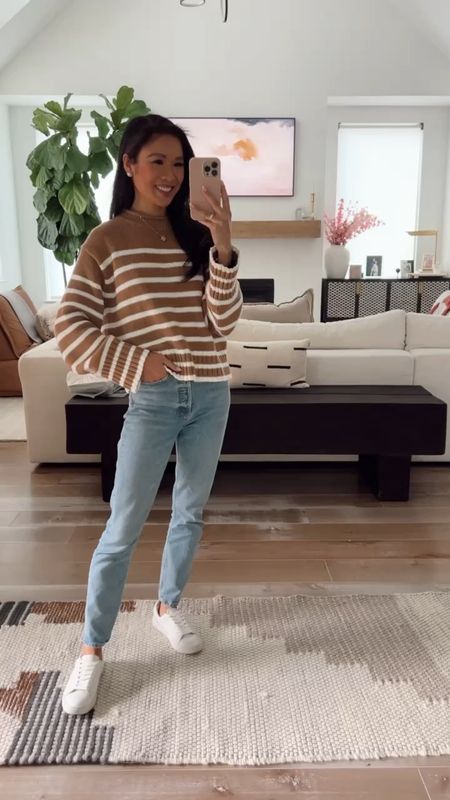 Spring outfit with rollneck sweater that is 50% off! Paired it with my favorite jeans that tend to run bigger so I recommend sizing up a size. Wearing size 24 in the jeans and size XXS in the sweater. Can be dressed up for workwear too. Comes in multiple colors! 

#LTKSeasonal #LTKsalealert #LTKstyletip