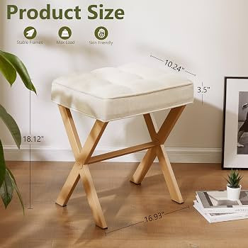 Vanity Stool,Square Ottoman Stool Foot Rest,Upholstered Vanity Chair Foot Stool with Metal X Legs... | Amazon (US)