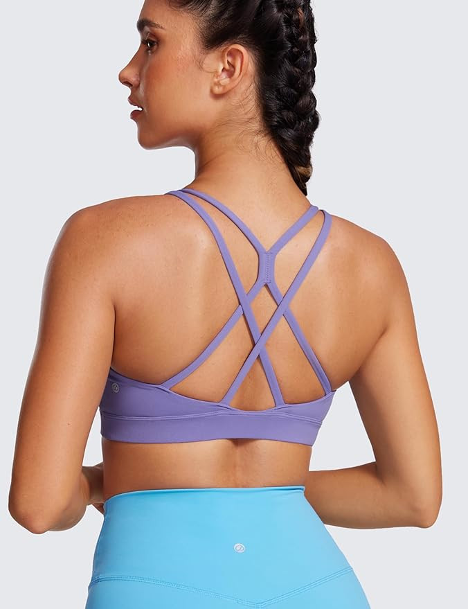 CRZ YOGA Womens Butterluxe High Neck Longline Sports Bras - Criss Cross Wireless Yoga Bra Padded ... | Amazon (US)