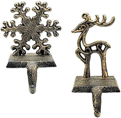 2 Pieces Reindeer Snowflake Christmas Stocking Holder Christmas Hooks Skid Mantel Hooks Hanger fo... | Amazon (US)