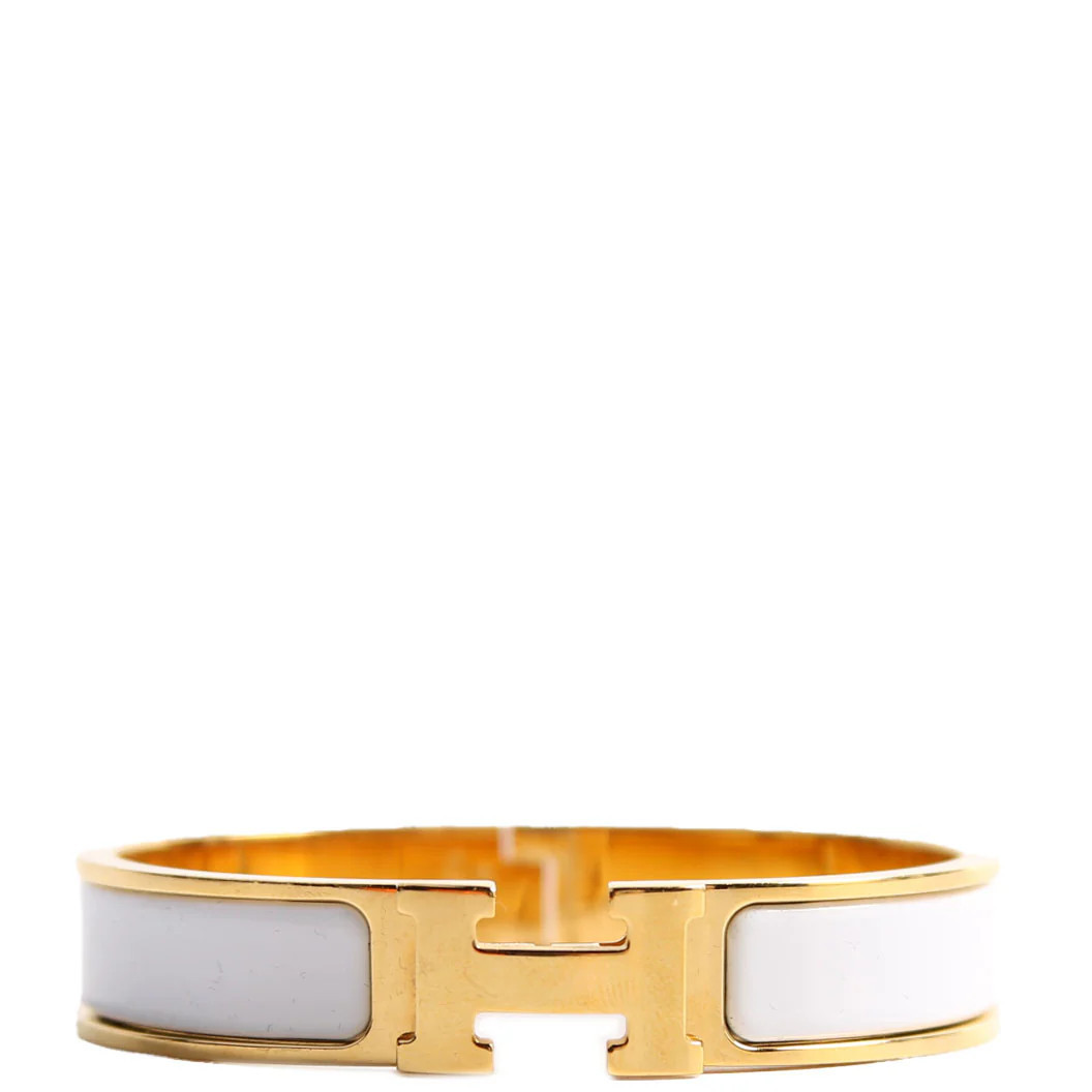 Clic Clac Narrow PM Bracelet Gold/White | Keeks Designer Handbags