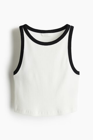 H & M - Cropped Ribbed Tank Top - White | H&M (US + CA)