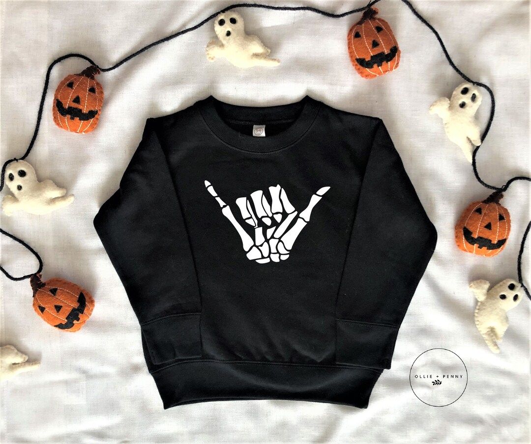 Hang Loose Skeleton Hand Sweatshirt Halloween Kids - Etsy | Etsy (US)