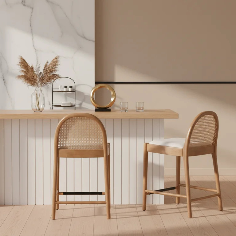 Guyou Modern Bar Stools Set of 2, 26" Counter Height Bar Stools with Natural Rattan Back and Soli... | Walmart (US)