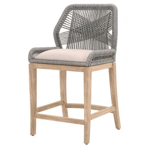 Lorry Coastal Beach Platinum Grey Woven Rope Mahogany Counter Stool | Kathy Kuo Home