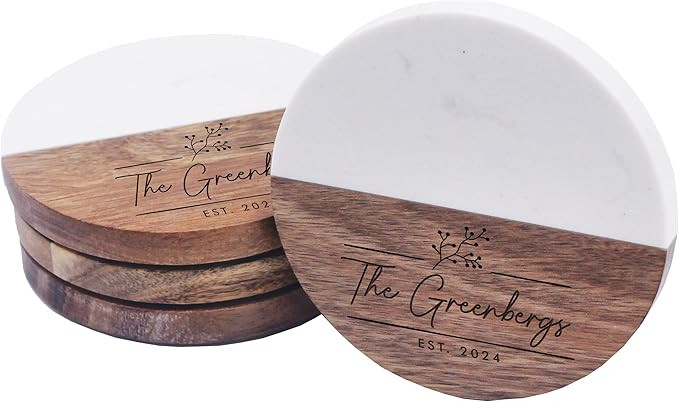 Custom Personalized Marble, Slate and Acacia Bar Coasters for Drinks, Wedding Gift for Couples (R... | Amazon (US)