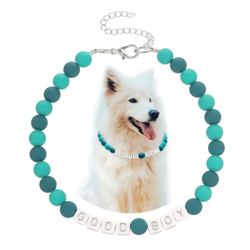 Madison Tyler Dog Beaded Necklace | Adjustable Beaded Durable Dog Necklace | Cute Fashion Pet Collar | Good Boy Jewelry Green Beaded Puppy Accessories | Pet Necklace Gift 19 inches | Amazon (US)