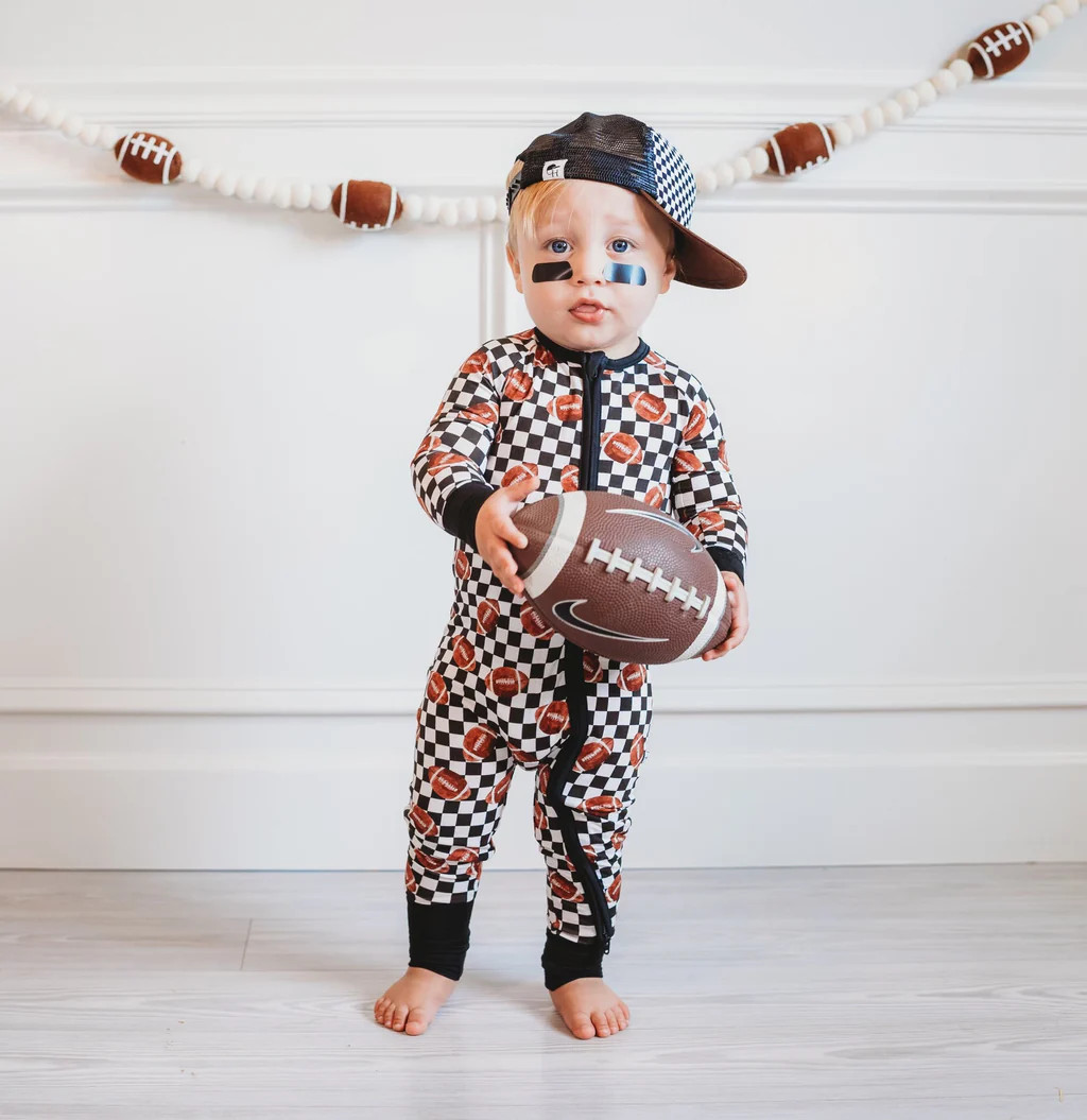 CHECKERED FOOTBALL DREAM ROMPER | Dream Big Little Co.