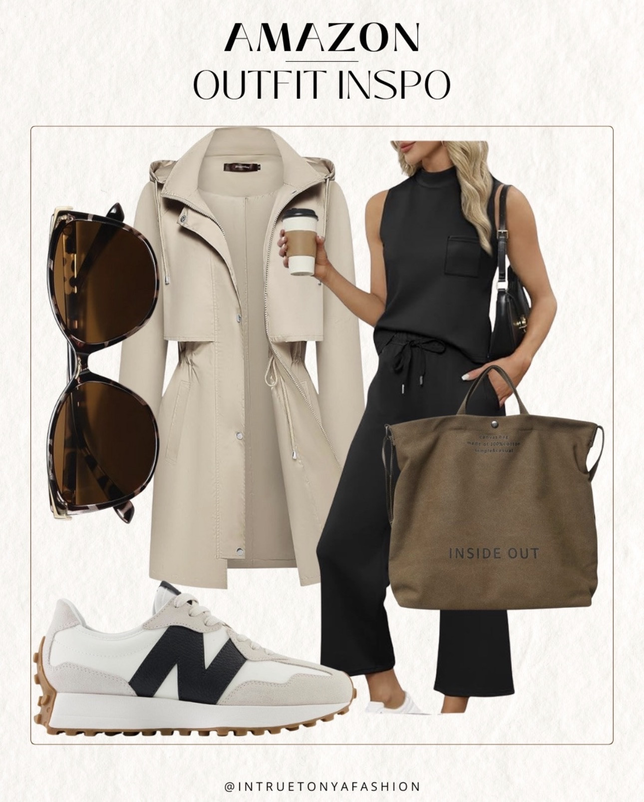 Travel outfit idea from amazon 
— black 2 piece matching set, tote bag, new balance sneakers, and khaki rain jacket 






Amazon outfits, summer outfit inspo, outfit ideas, casual outfits amazon, amazon outfits every day, outfit ideas 2026, summer outfits, late summer outfits Amazon, early fall outfit, rainy day outfit, airport outfit

#LTKootd #LTKTravel #LTKSaleAlert