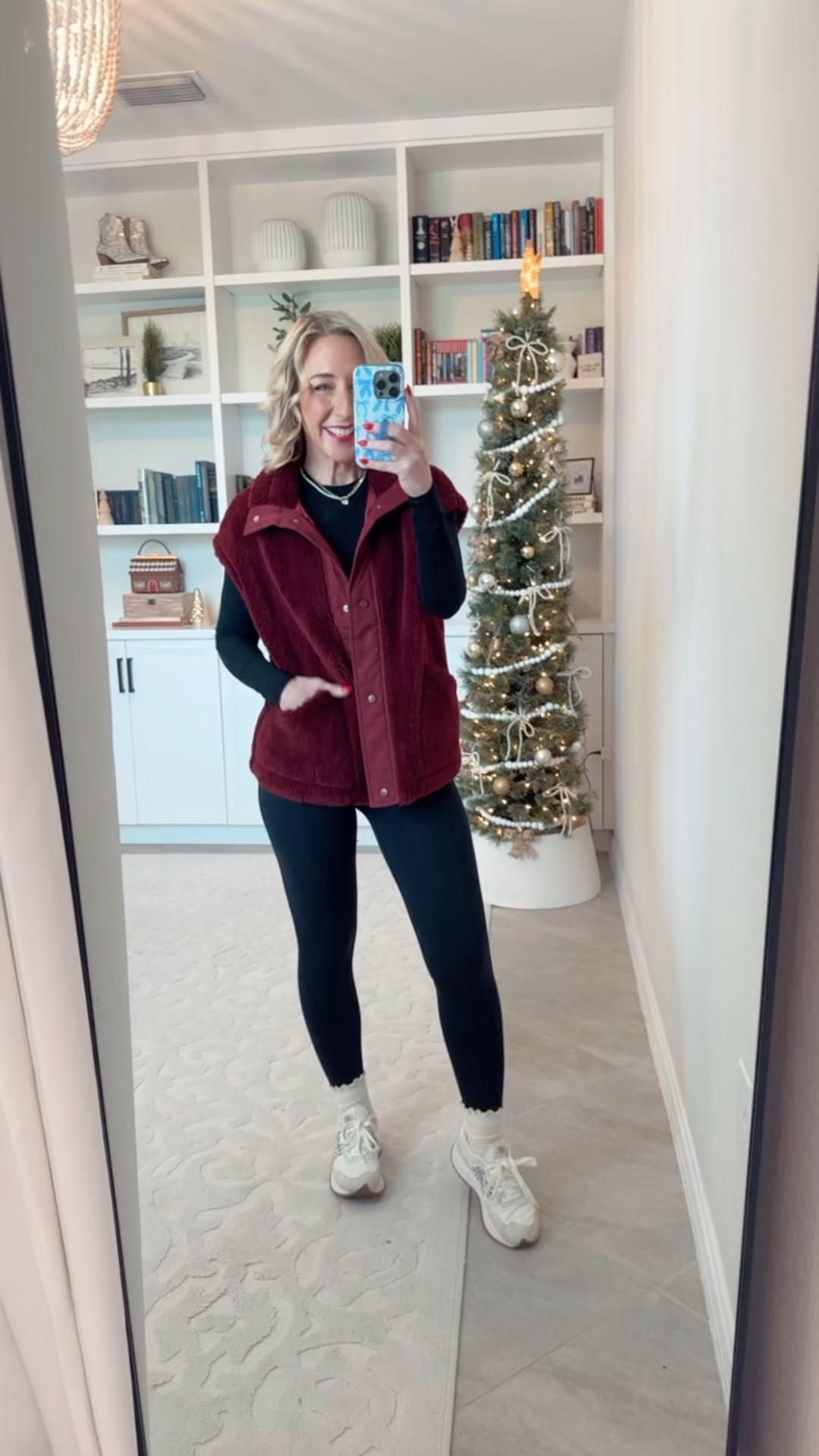 Amazon; new outerwear- Fuzzy Sherpa Button Vest - size small. 7 colors. • Black long sleeve shirt - size small. • Black leggings - size small. • Sneakers - tts. 

 

#LTKSeasonal #LTKFindsUnder50 #LTKOver40