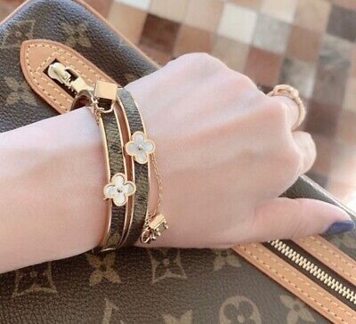 Details about   Louis Vuitton Gold Monogram Leather Bracelet | eBay US