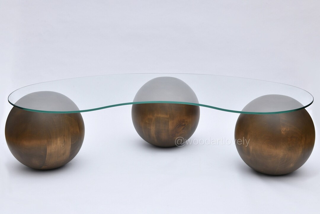 Antiquation Walnut Wooden Ball, Center Table, Glass Table With Wooden Ball, Wooden Coffee Table, ... | Etsy (US)