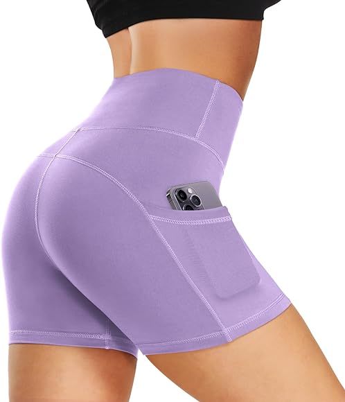 Biker Shorts for Women with Pockets - High Waist Gym Workout Athletic Yoga Running Spandex Shorts | Amazon (US)