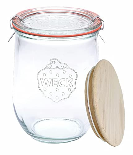 WECK - 745 Tulip Jar 1 Liter - Sour Dough Starter Jars - Large Glass Jar for Sourdough - Tulip Jar with Wide Mouth - Suitable for Canning and Storage - (1 Jar, Glass Lid & Beech Wood Lid) | Amazon (US)