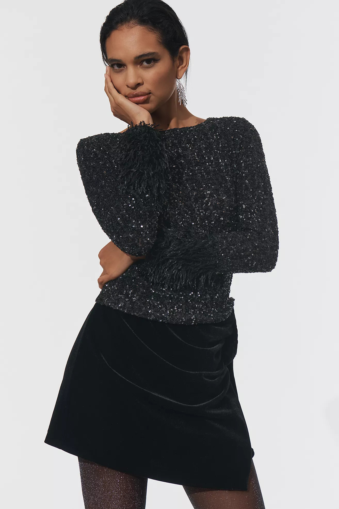 Maeve Faux-Fur Sleeve Sequin Top | Anthropologie (US)