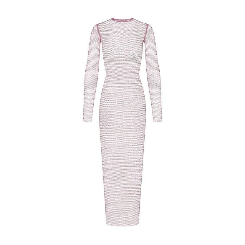 Skims X Swarovski Stretch Net Long Sleeve Dress Bubble Gum Size Small | eBay US