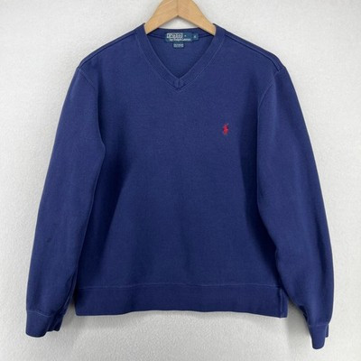 POLO RALPH LAUREN Sweater Mens S Cotton V-Neck Pullover Jumper Golf Blue HK VTG | eBay US